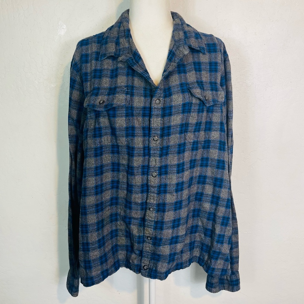 Sonoma Size XXL Button Down Plaid Flannel Shirt Top Long Sleeve Blue Gray Casual